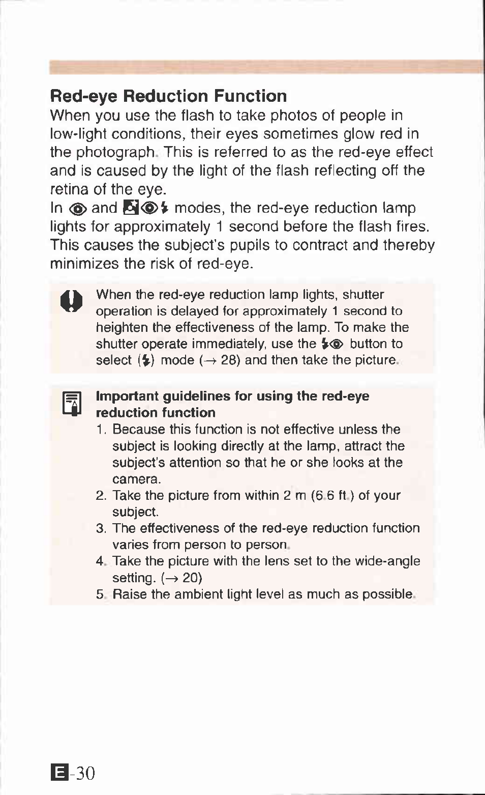 Red-eye reduction function | Canon IXUS Z65 User Manual | Page 30 / 54