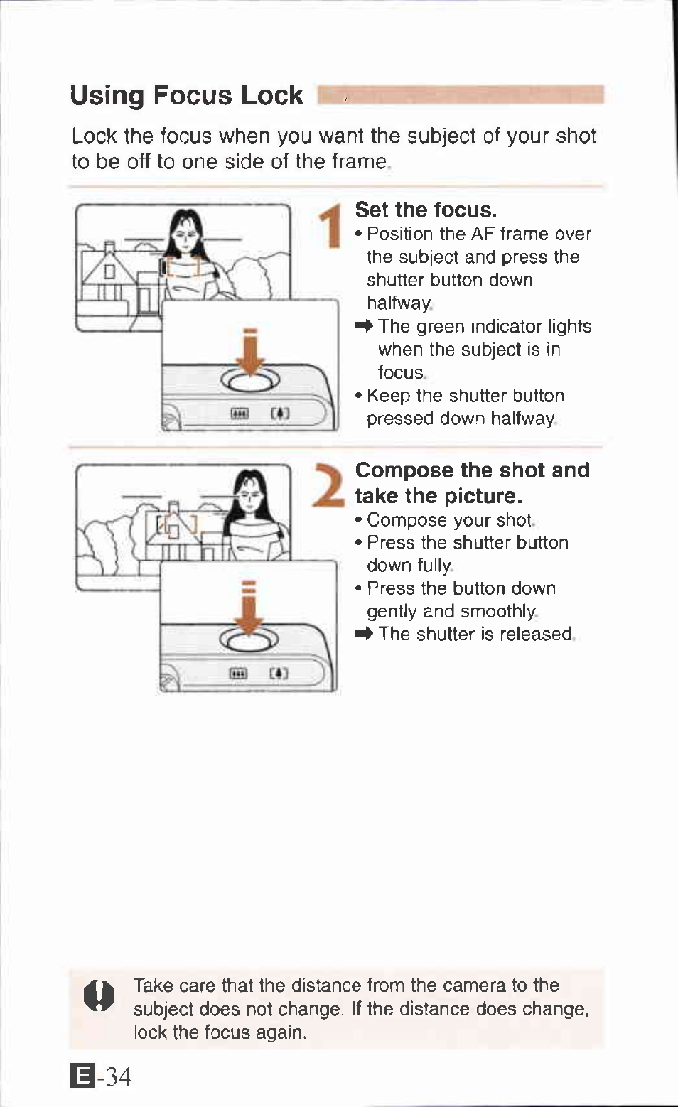 Using focus lock, Set the focus, Compose the shot and take the picture | Canon IXUS Z65 User Manual | Page 34 / 54