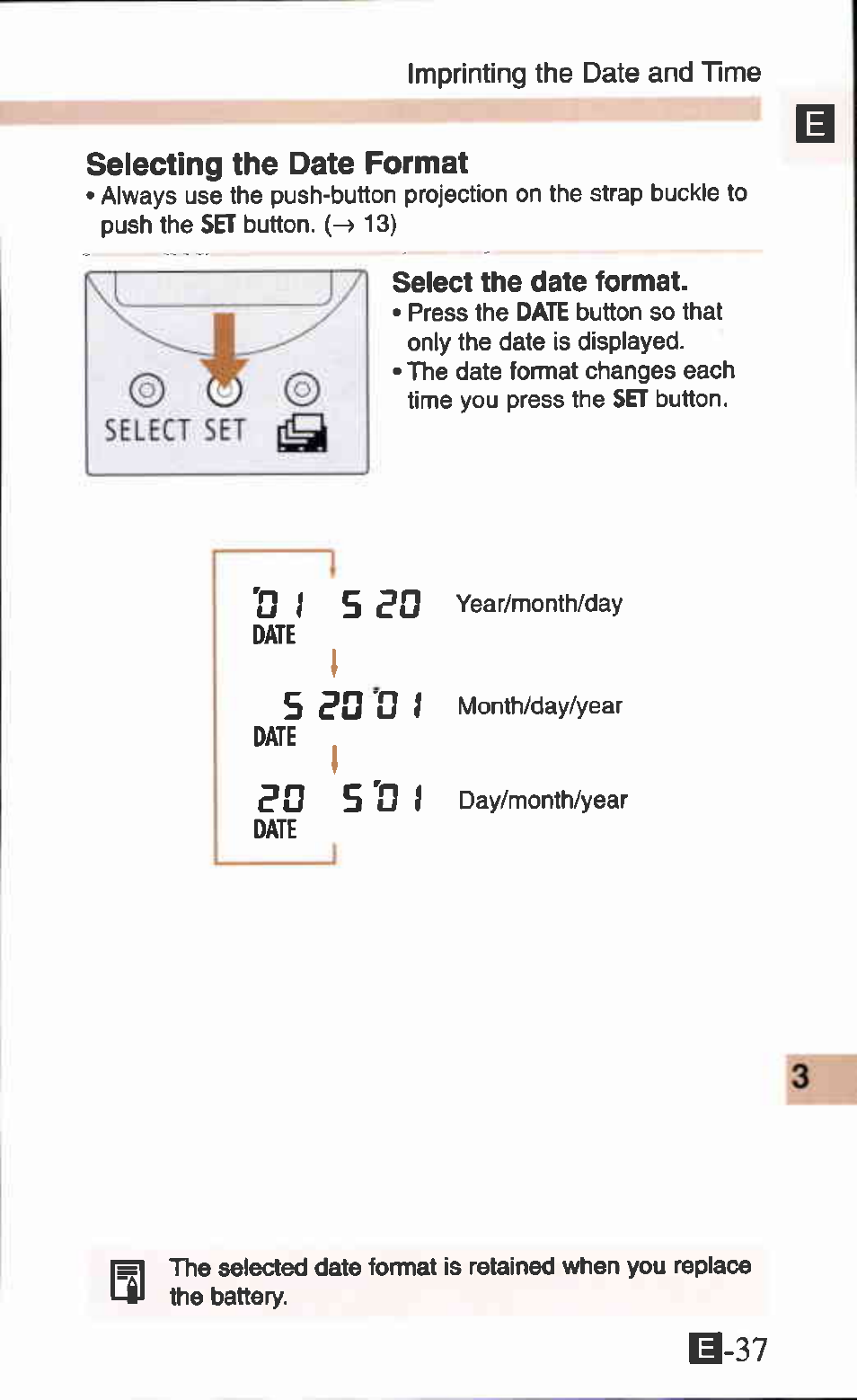 Vi ^t7, Selecting the date format, Select the date format | Canon IXUS Z65 User Manual | Page 37 / 54