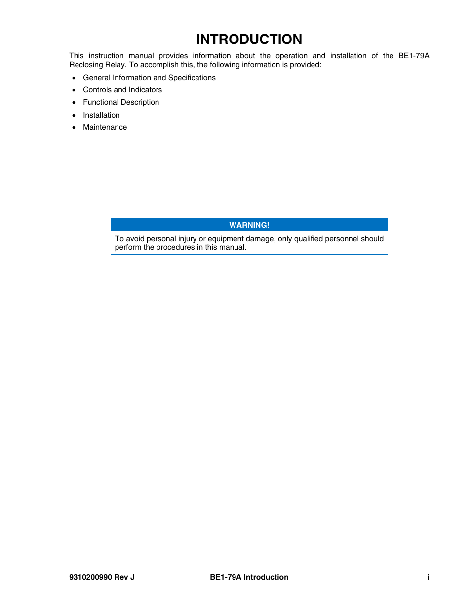 Introduction | Basler Electric BE1-79A User Manual | Page 3 / 72