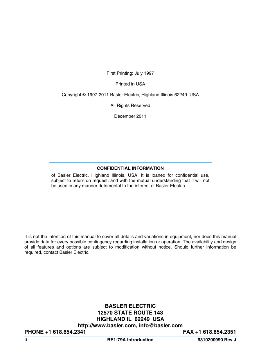 Basler Electric BE1-79A User Manual | Page 4 / 72