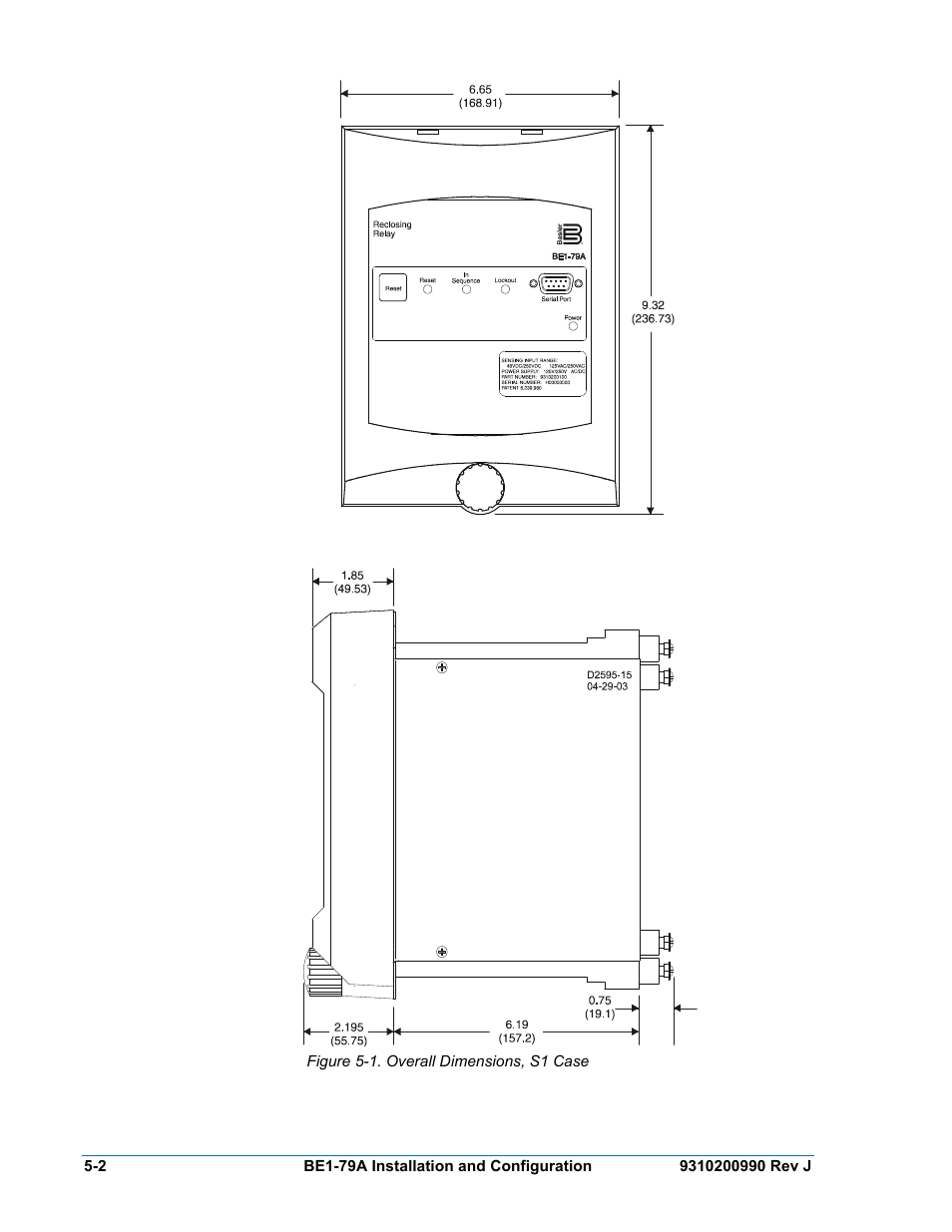 Figure 5-1. overall dimensions, s1 case | Basler Electric BE1-79A User Manual | Page 42 / 72
