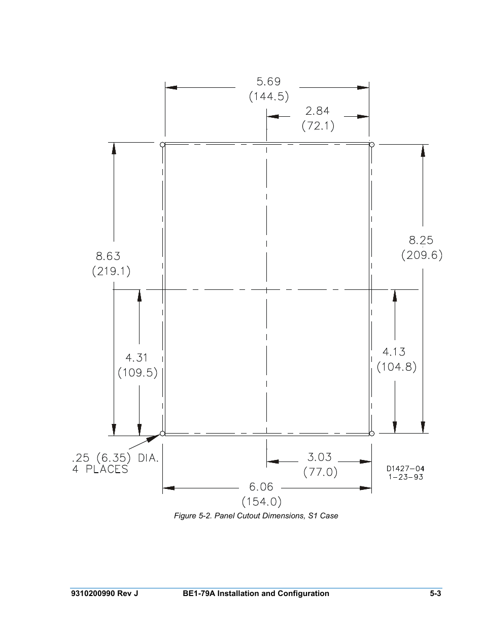 Figure 5-2. panel cutout dimensions, s1 case | Basler Electric BE1-79A User Manual | Page 43 / 72