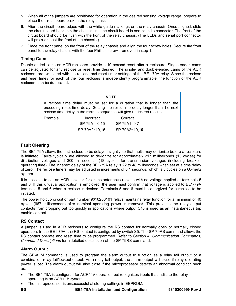 Timing cams, Fault clearing, Rs contact | Alarm output, Timing cams -8, Fault clearing -8, Rs contact -8, Alarm output -8 | Basler Electric BE1-79A User Manual | Page 48 / 72