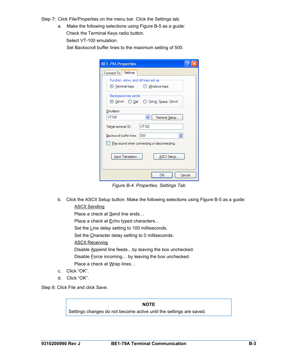 Figure b-4. properties, settings tab | Basler Electric BE1-79A User Manual | Page 69 / 72