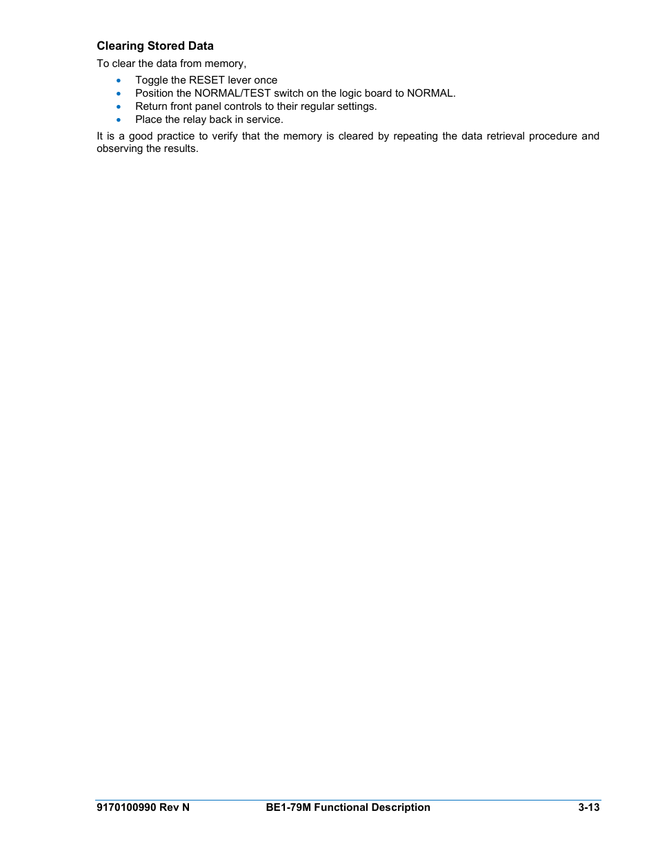 Clearing stored data, Clearing stored data -13 | Basler Electric BE1-79M User Manual | Page 37 / 74