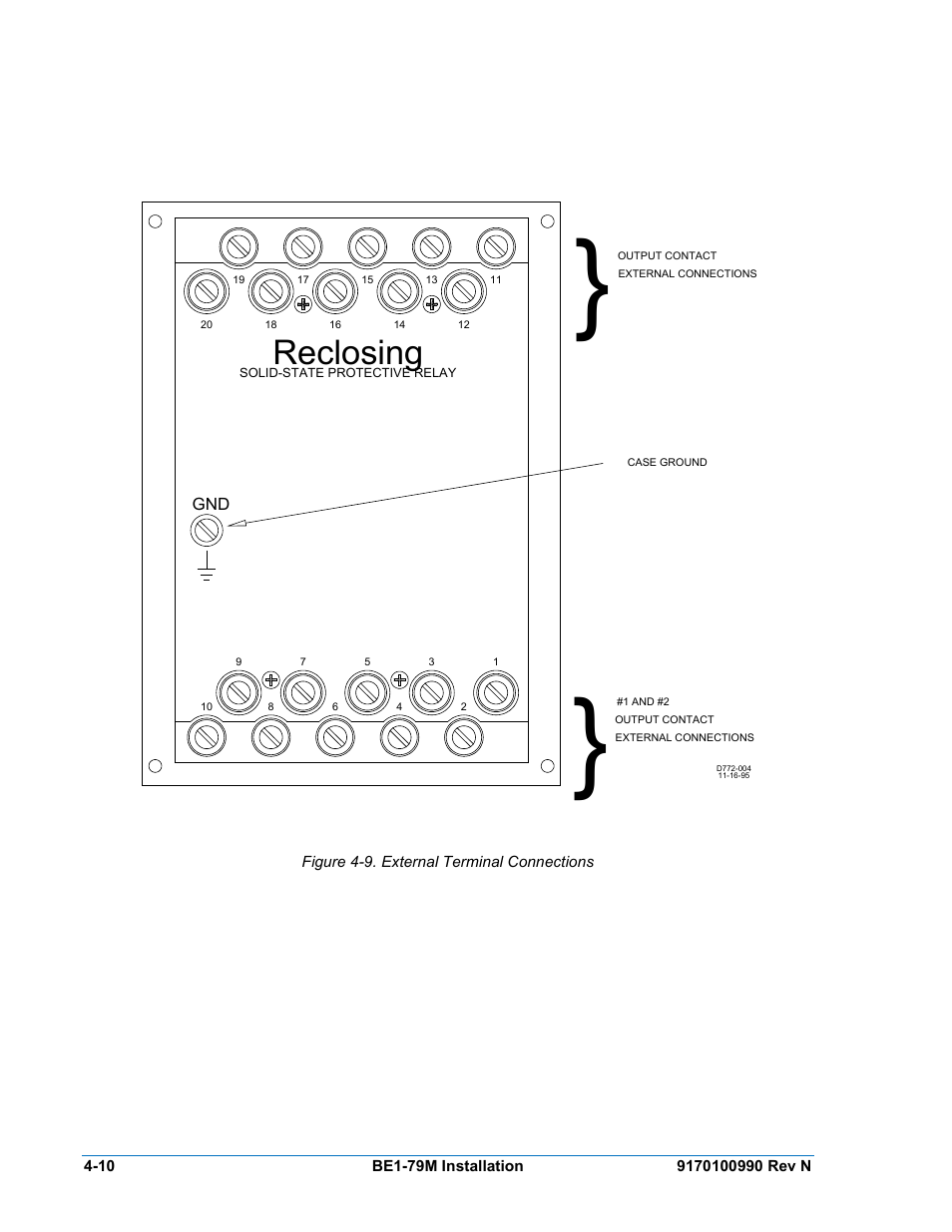 Figure 4-9. external terminal connections, Reclosing | Basler Electric BE1-79M User Manual | Page 50 / 74