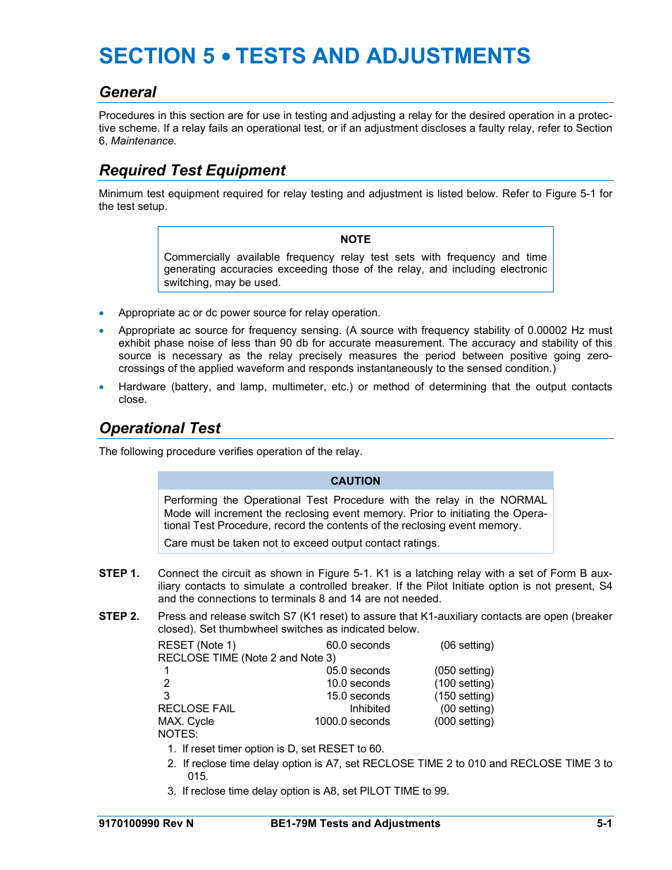 General, Required test equipment, Operational test | Section 5 • tests and adjustments -1, General -1, Required test equipment -1, Operational test -1 | Basler Electric BE1-79M User Manual | Page 55 / 74