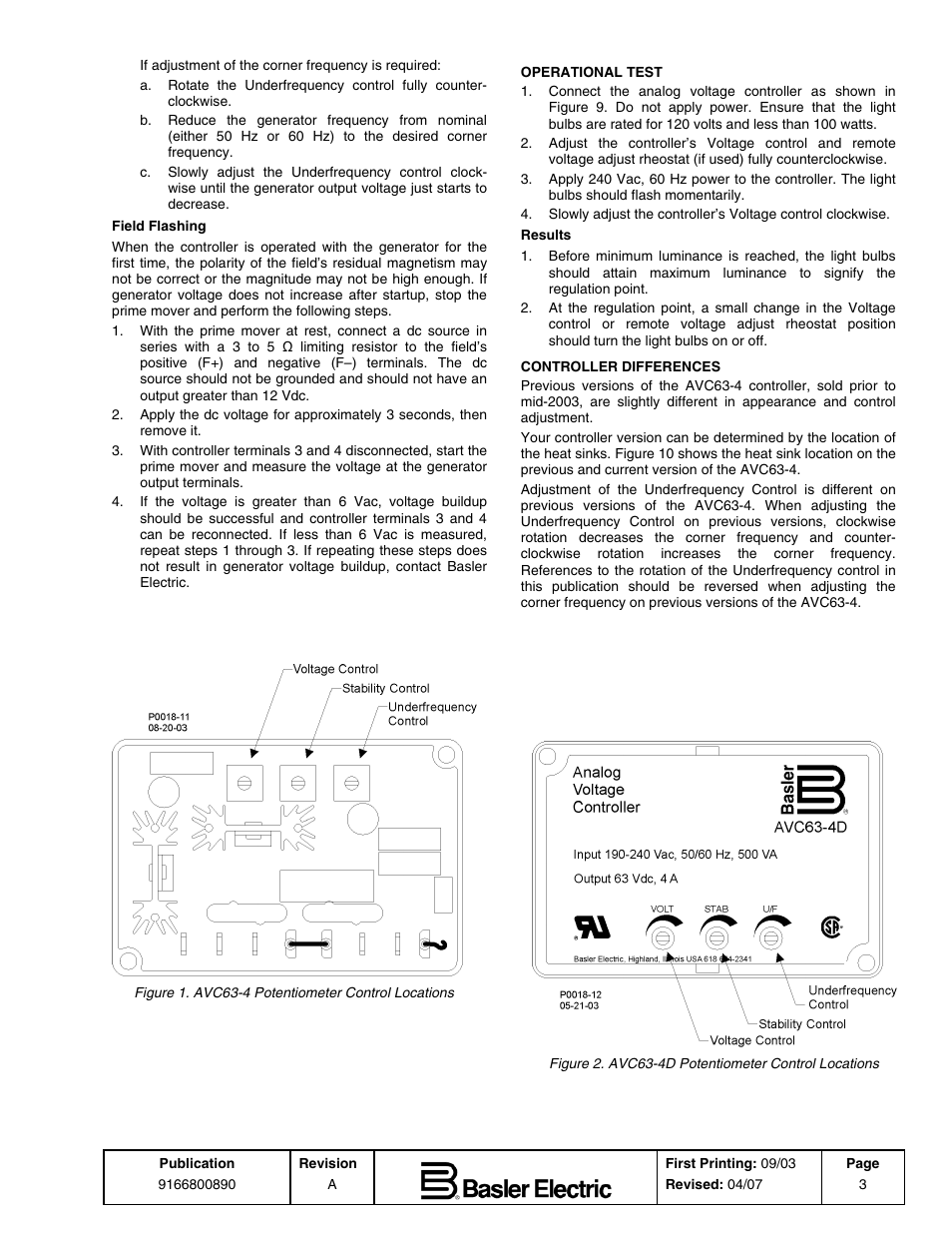 Basler Electric AVC63-4 User Manual | Page 3 / 6