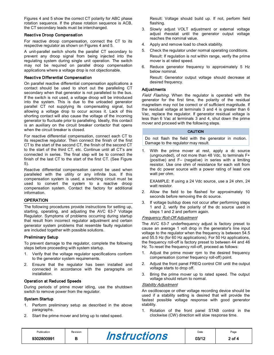 Instructions | Basler Electric AVC63-7 User Manual | Page 2 / 4