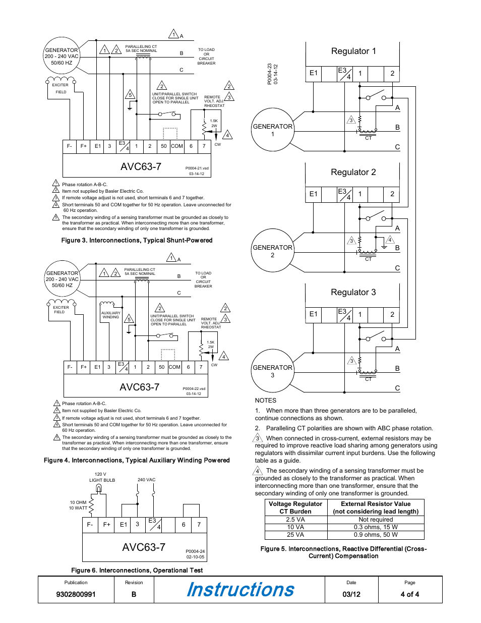 Instructions, Avc63-7, Regulator 1 | Regulator 2, Regulator 3, 4 of 4 | Basler Electric AVC63-7 User Manual | Page 4 / 4