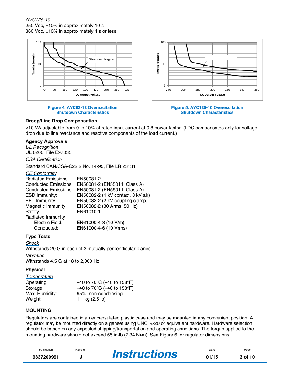 Mounting, Instructions | Basler Electric AVC63-12 User Manual | Page 3 / 10