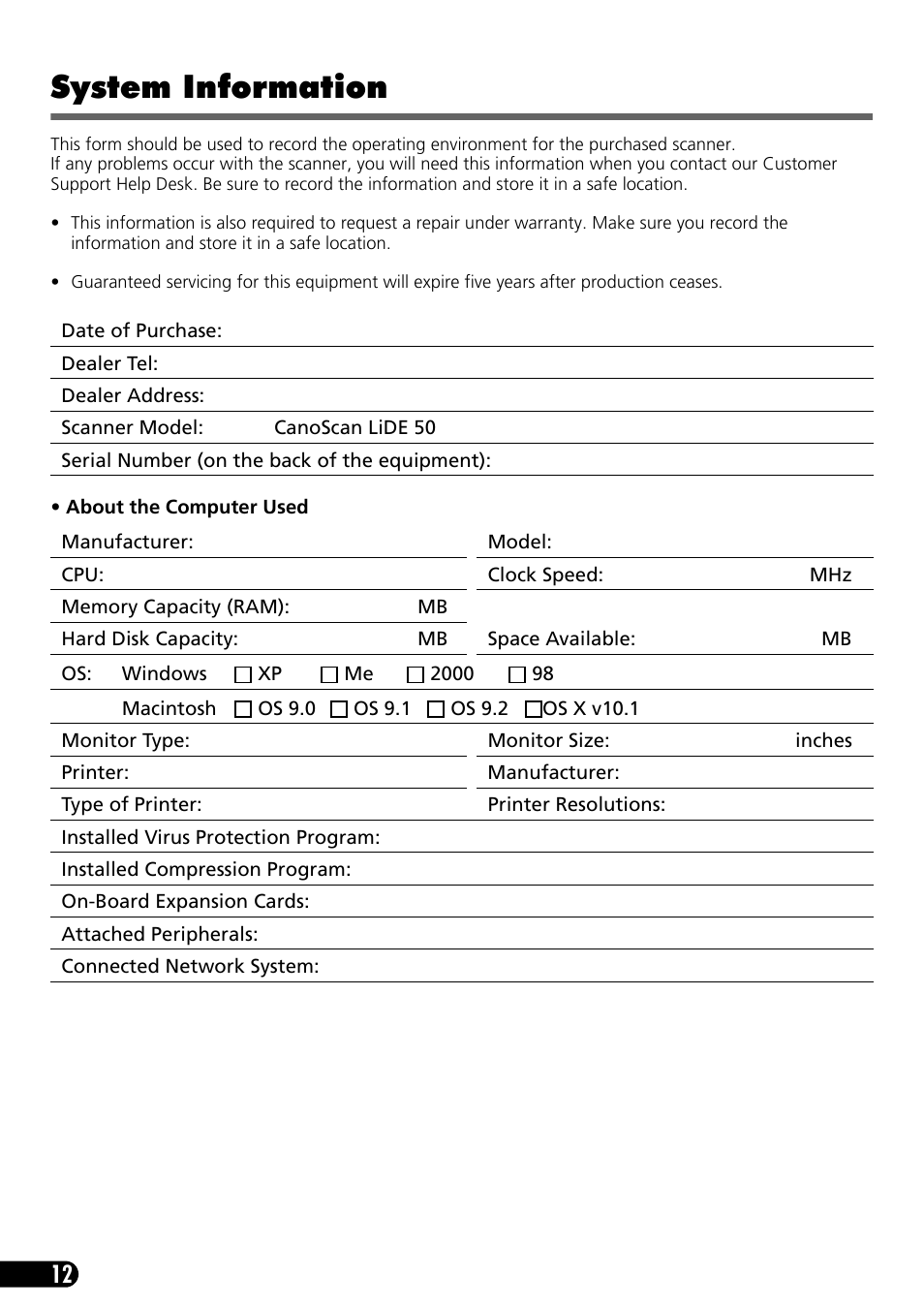 System information | Canon CanoScan LiDe 50 User Manual | Page 14 / 16