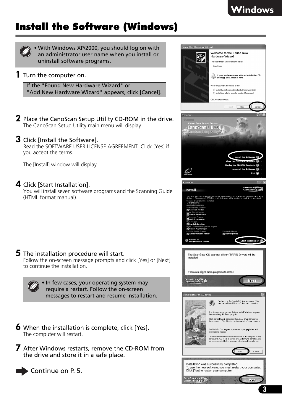 Install the software (windows) | Canon CanoScan LiDe 50 User Manual | Page 5 / 16