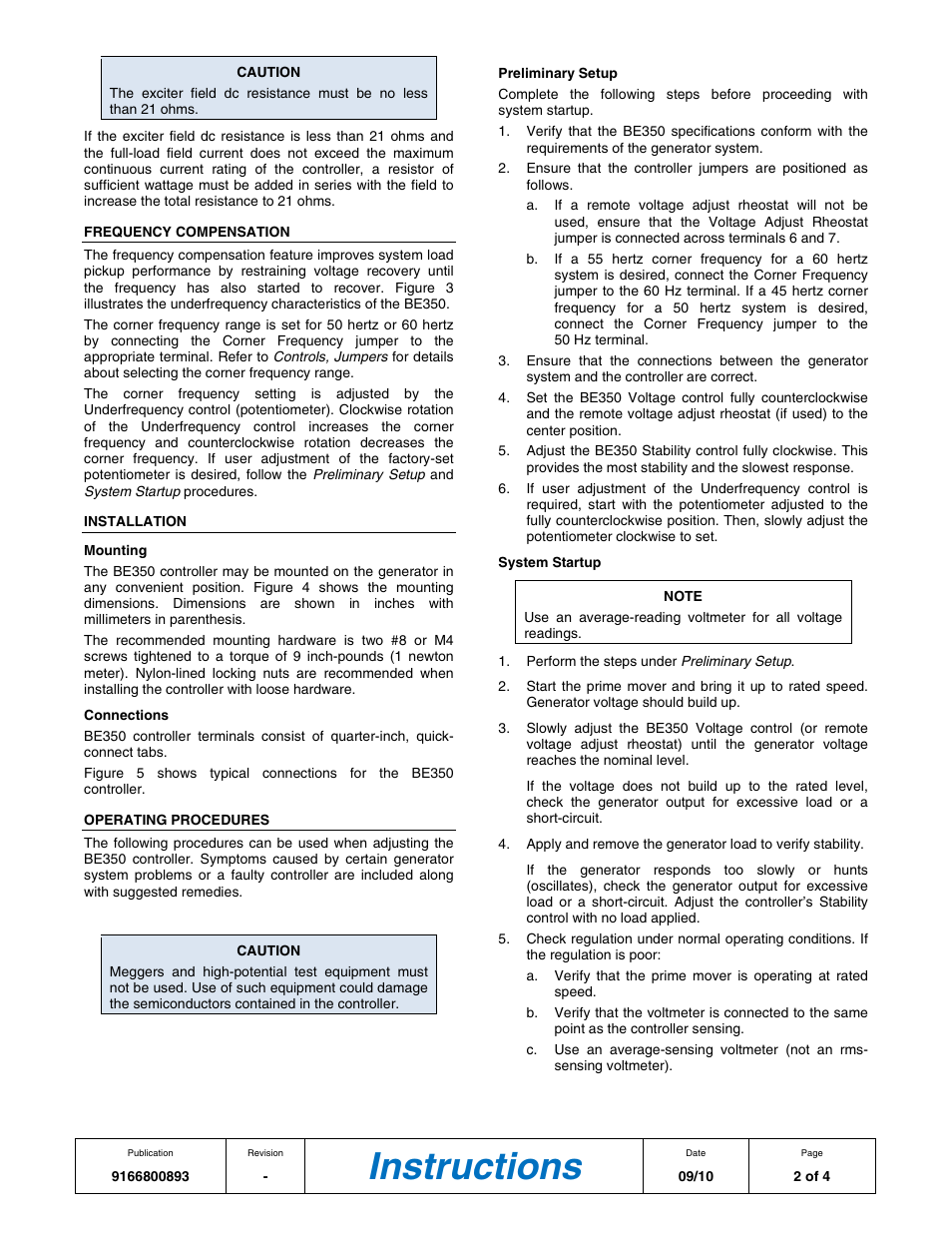 Instructions | Basler Electric BE350 User Manual | Page 2 / 4