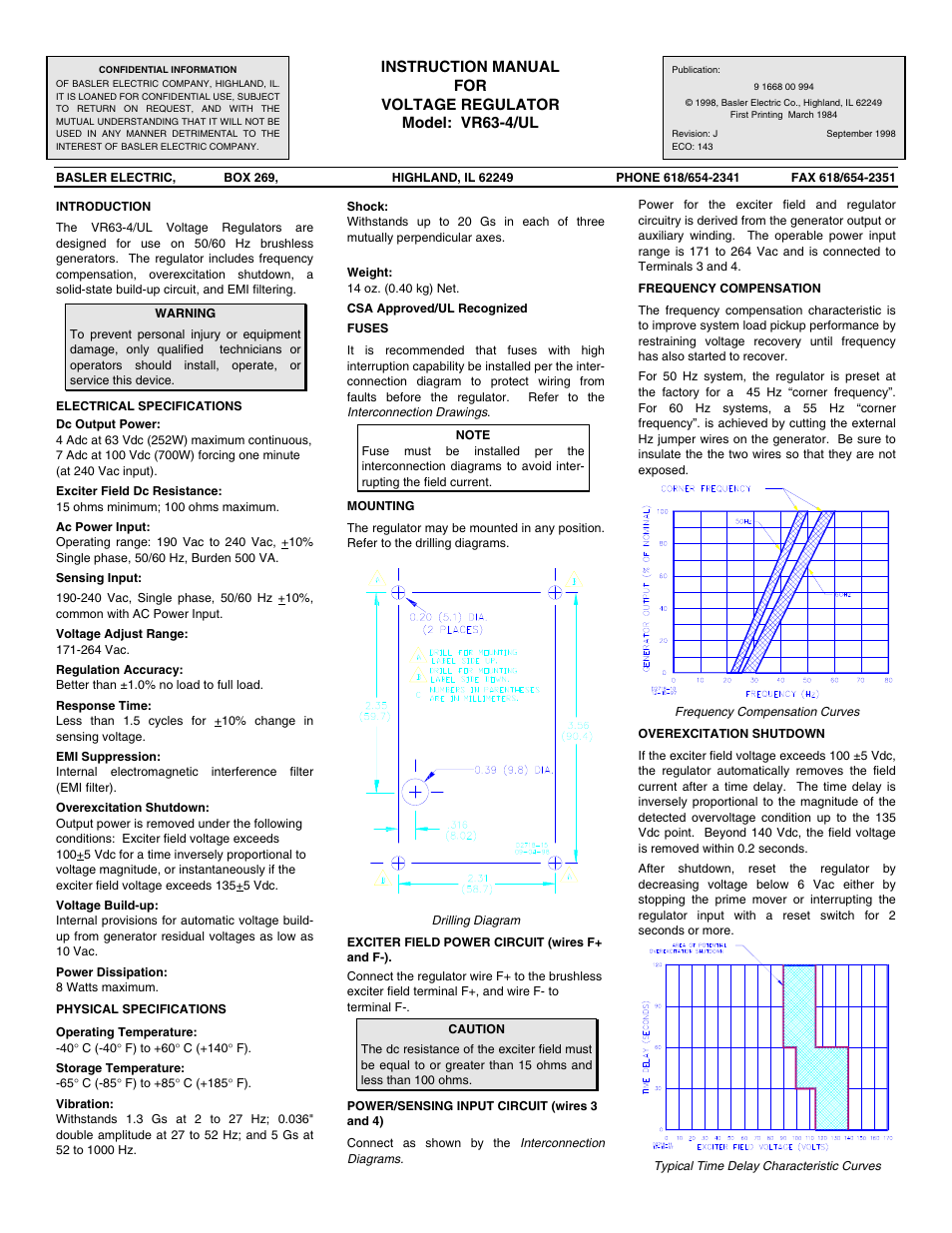 Basler Electric VR63-4/UL User Manual | 2 pages