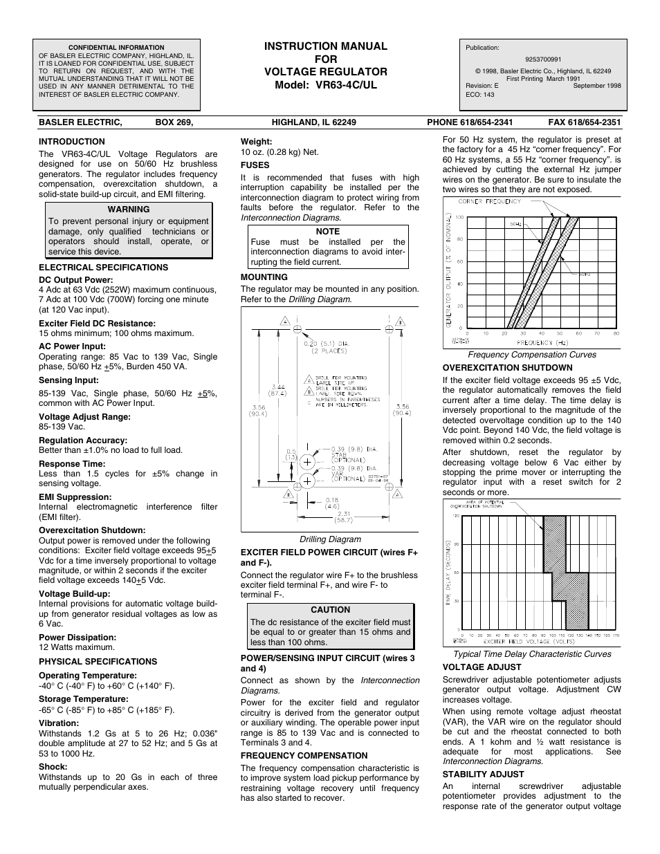 Basler Electric VR63-4C/UL User Manual | 2 pages