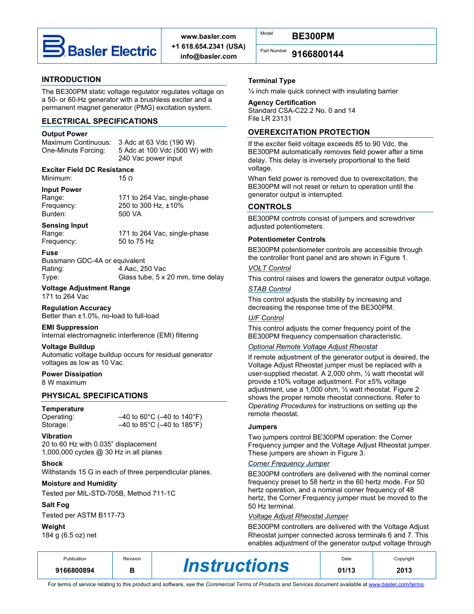 Basler Electric BE300PM User Manual | 4 pages