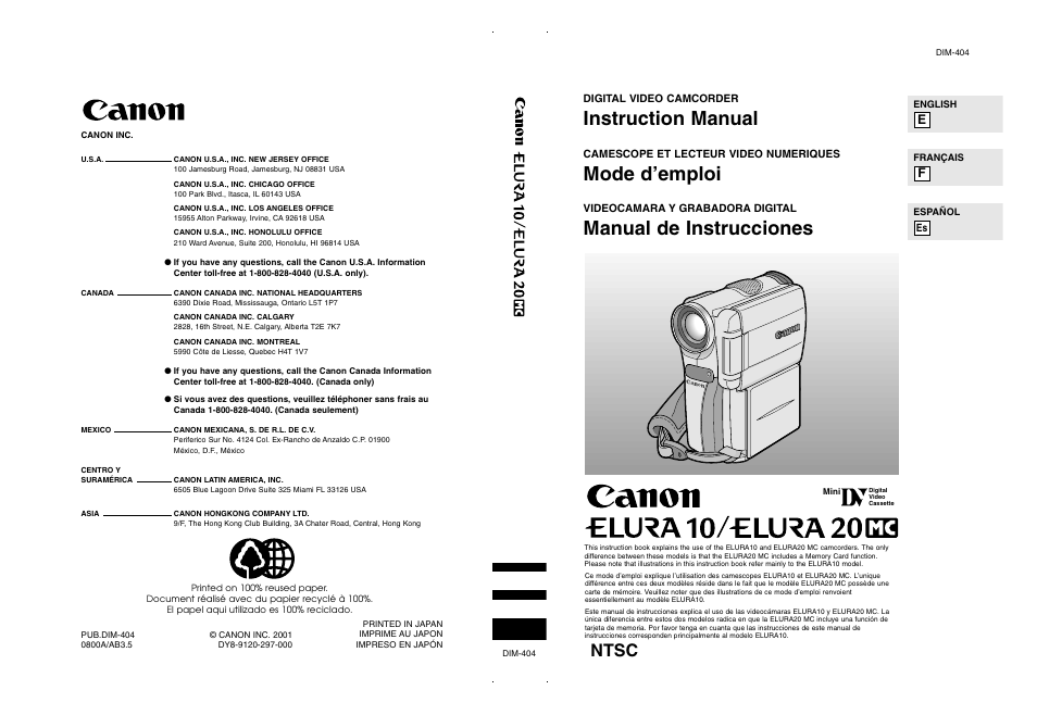 Canon elura20 User Manual | 152 pages