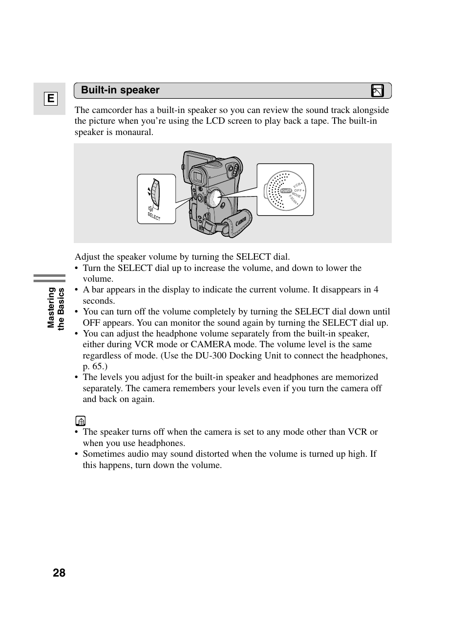 28 e, Built-in speaker | Canon elura20 User Manual | Page 28 / 152