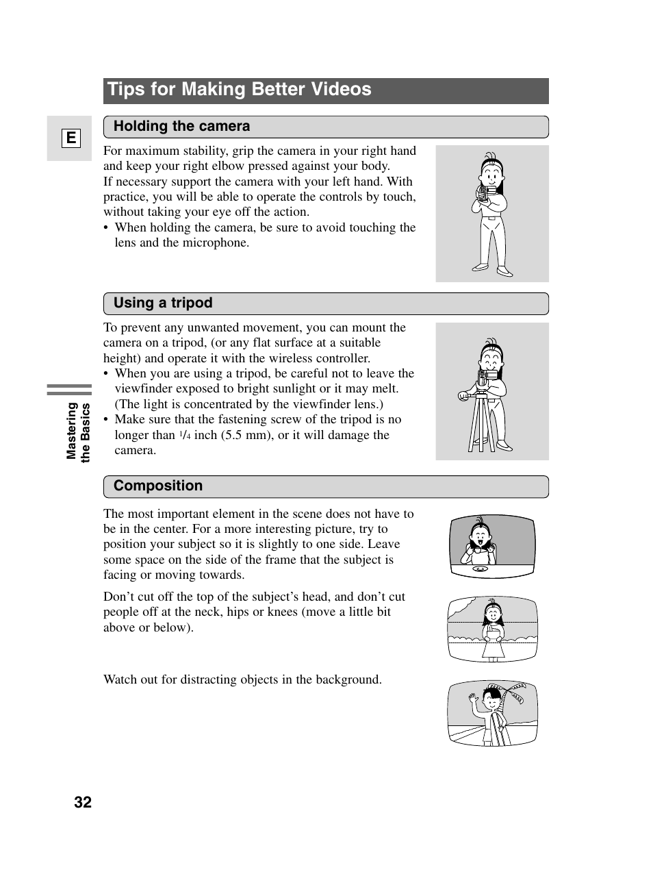 Tips for making better videos, 32 e | Canon elura20 User Manual | Page 32 / 152