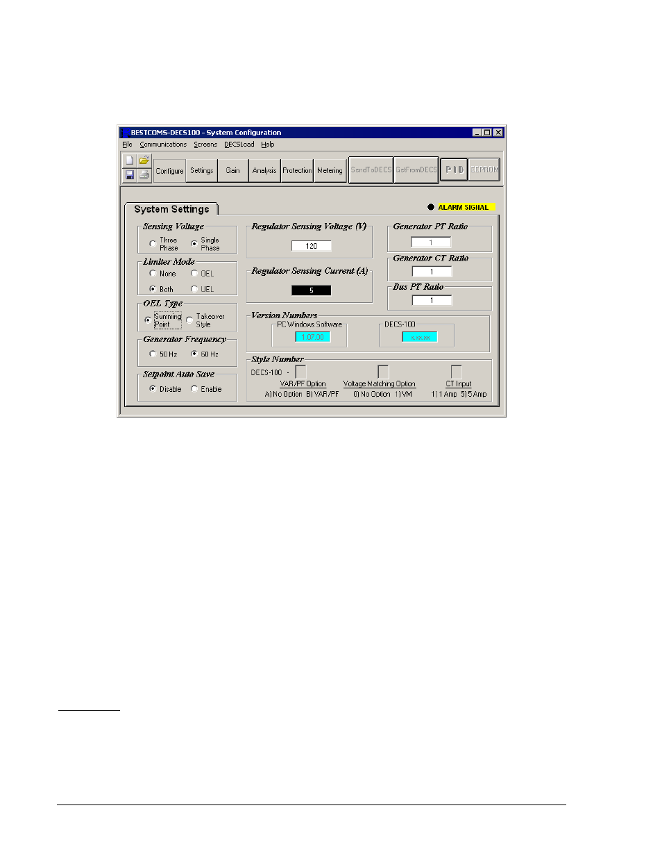 Setting adjustments, Setting adjustments -4, Setpoint tab -4 | Figure 5-6. system configuration screen -4 | Basler Electric DECS-100 User Manual | Page 56 / 86