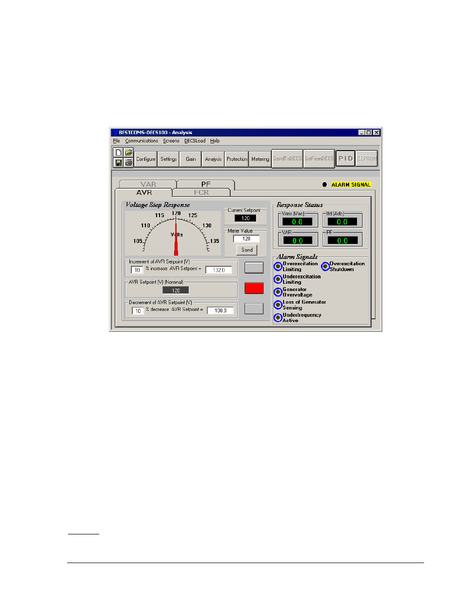 Fcr tab -9, Figure 5-10. analysis screen, avr tab -9 | Basler Electric DECS-100 User Manual | Page 61 / 86