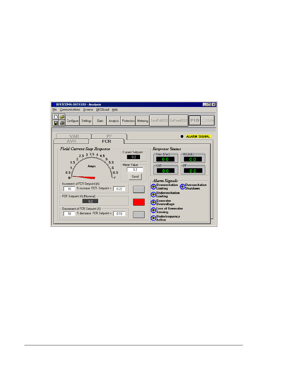 Figure 5-11. analysis screen, fcr tab -10 | Basler Electric DECS-100 User Manual | Page 62 / 86