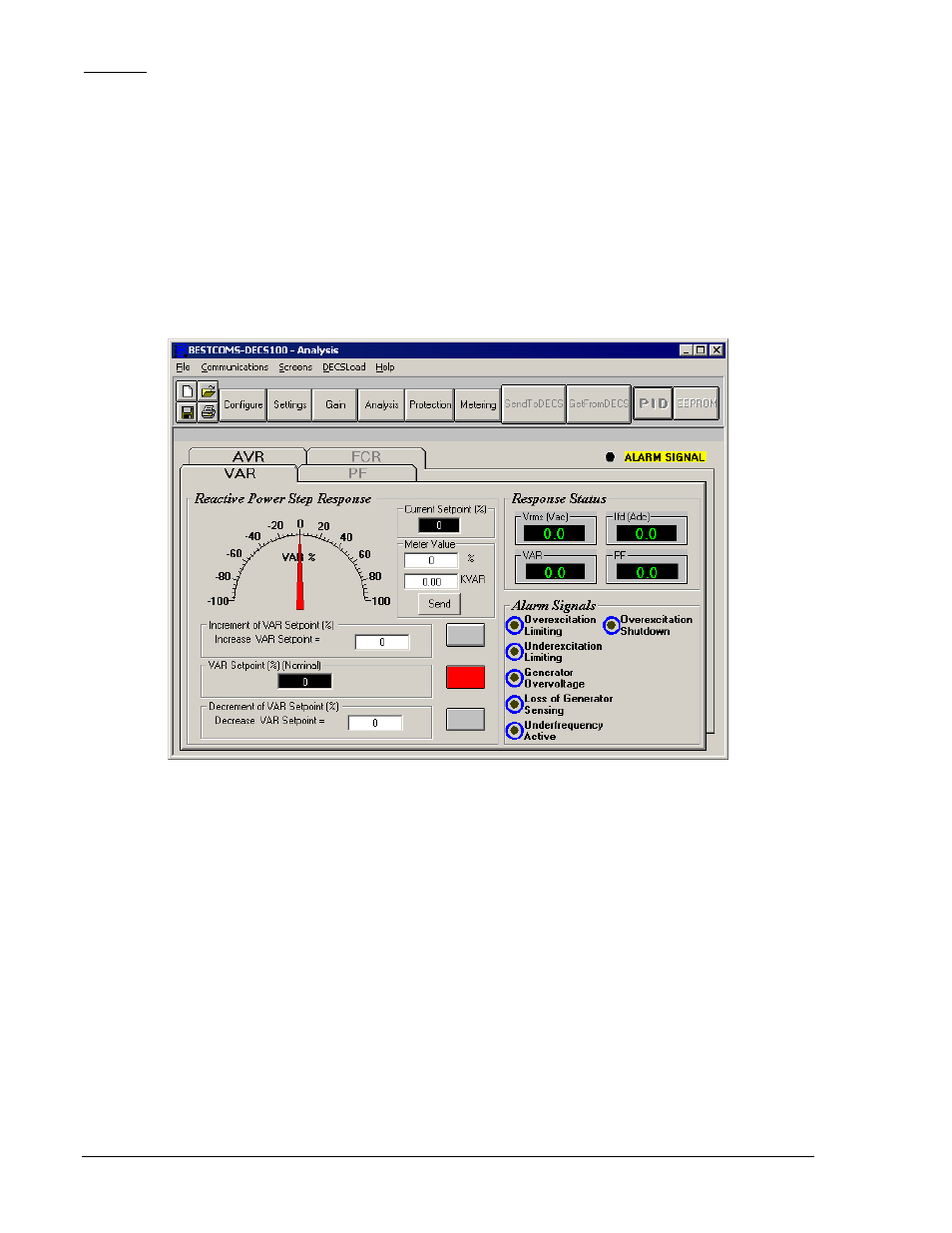 Var tab -12, Figure 5-13. analysis screen, var tab -12 | Basler Electric DECS-100 User Manual | Page 64 / 86