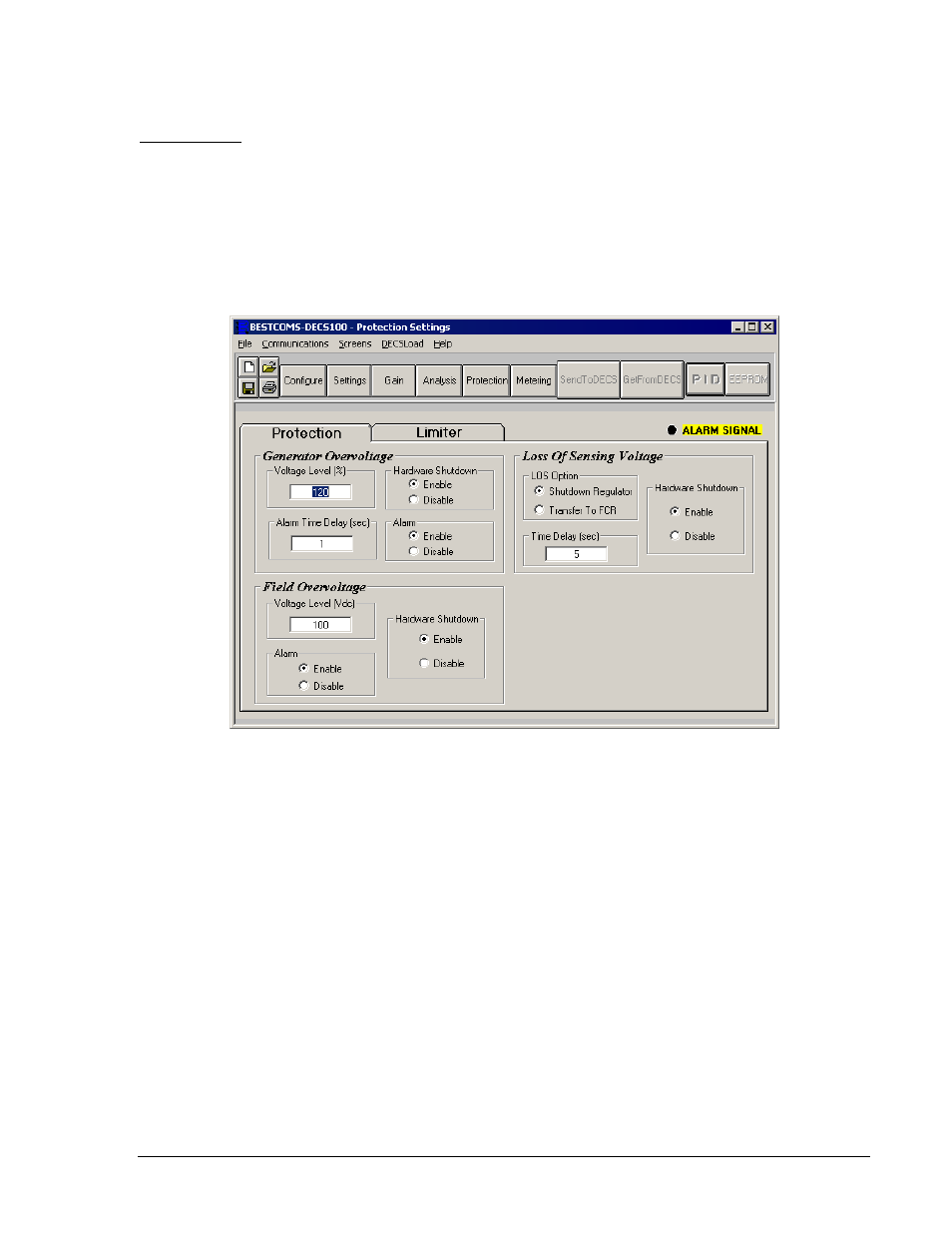 Protection settings, Protection settings -13, Protection tab -13 | Basler Electric DECS-100 User Manual | Page 65 / 86