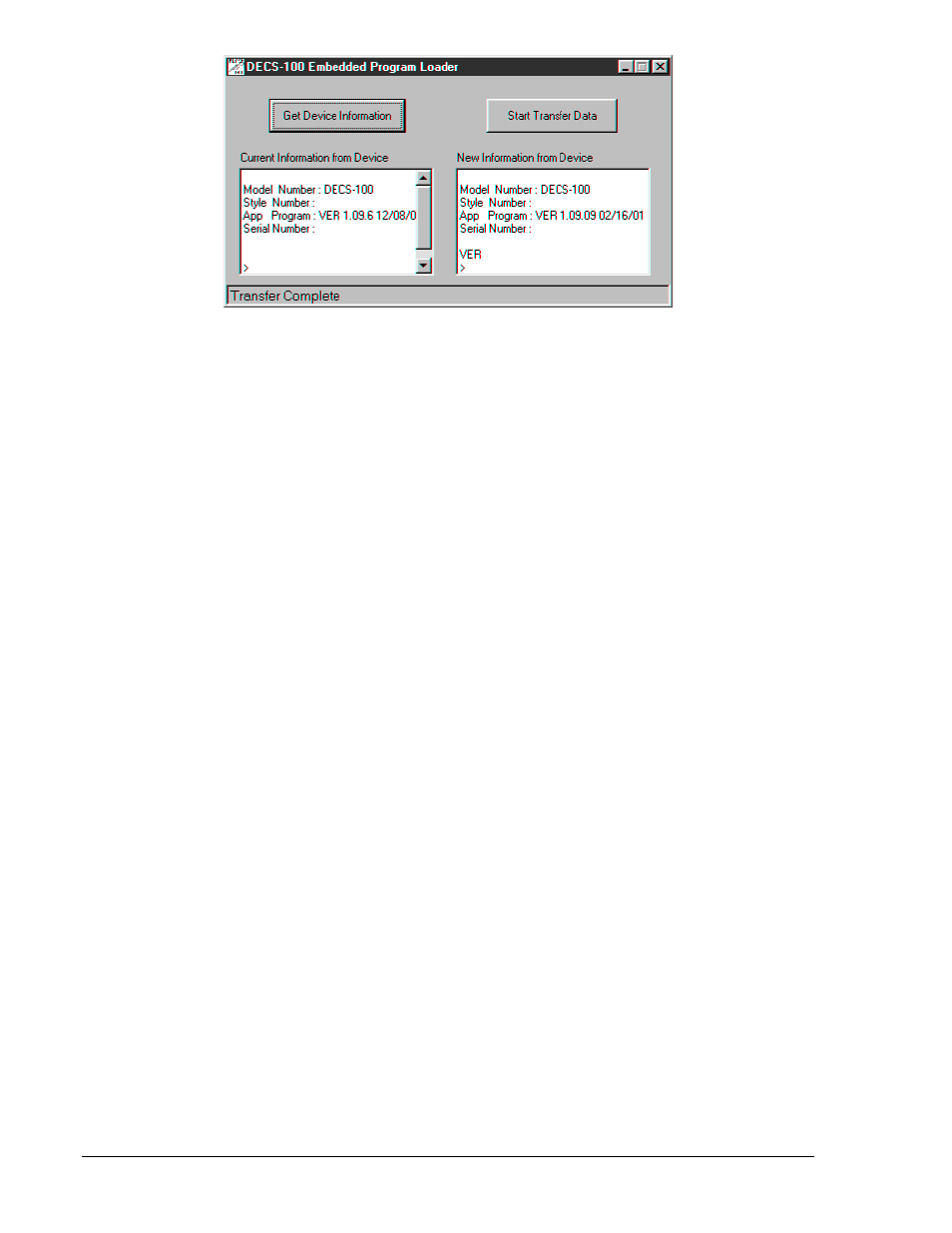 Figure 5-27. decs-100 information after upload -24 | Basler Electric DECS-100 User Manual | Page 76 / 86