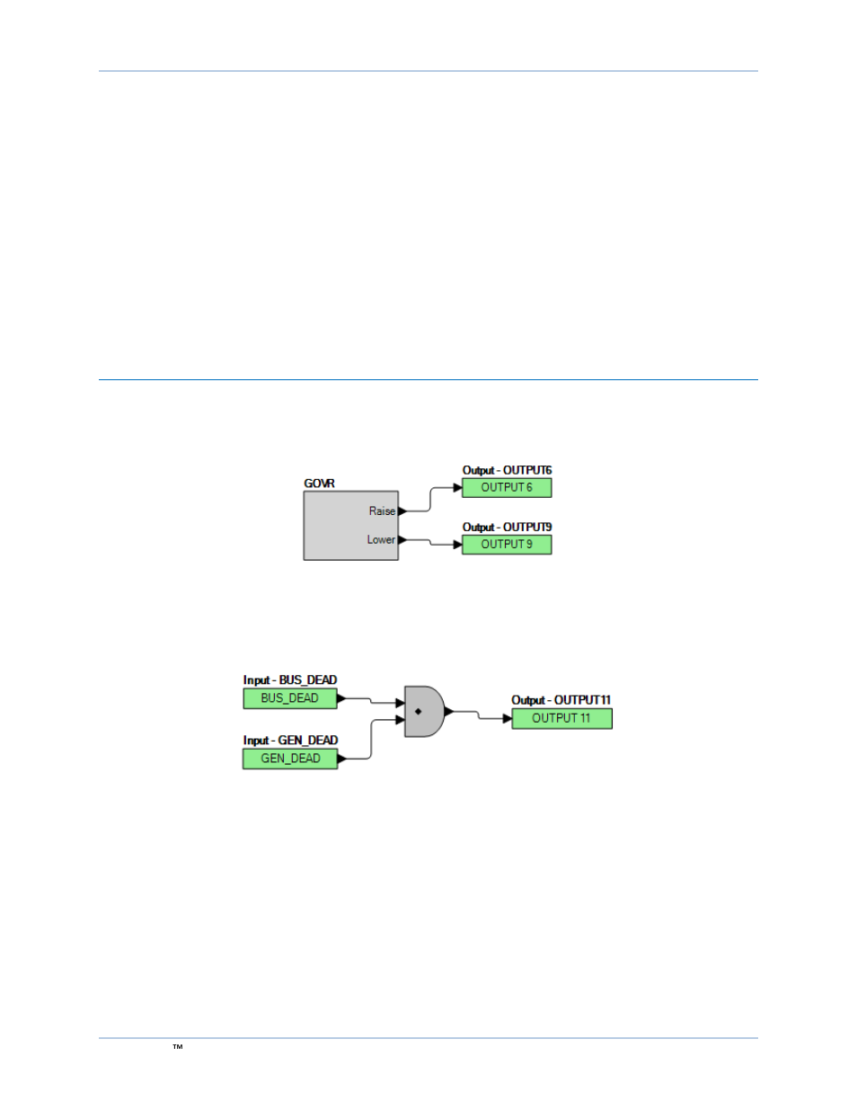 Printing a bestlogicplus file, Clearing the on-screen logic diagram, Bestlogic™plus examples | Example 1 - govr logic block connections, Example 2 - and gate connections, Bestlogic ™ plus examples | Basler Electric DECS-250N User Manual | Page 178 / 370