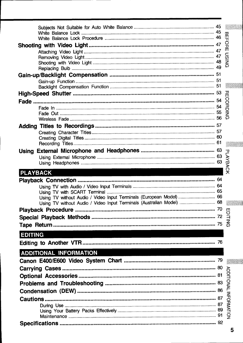 Canon E 600 User Manual | Page 5 / 96