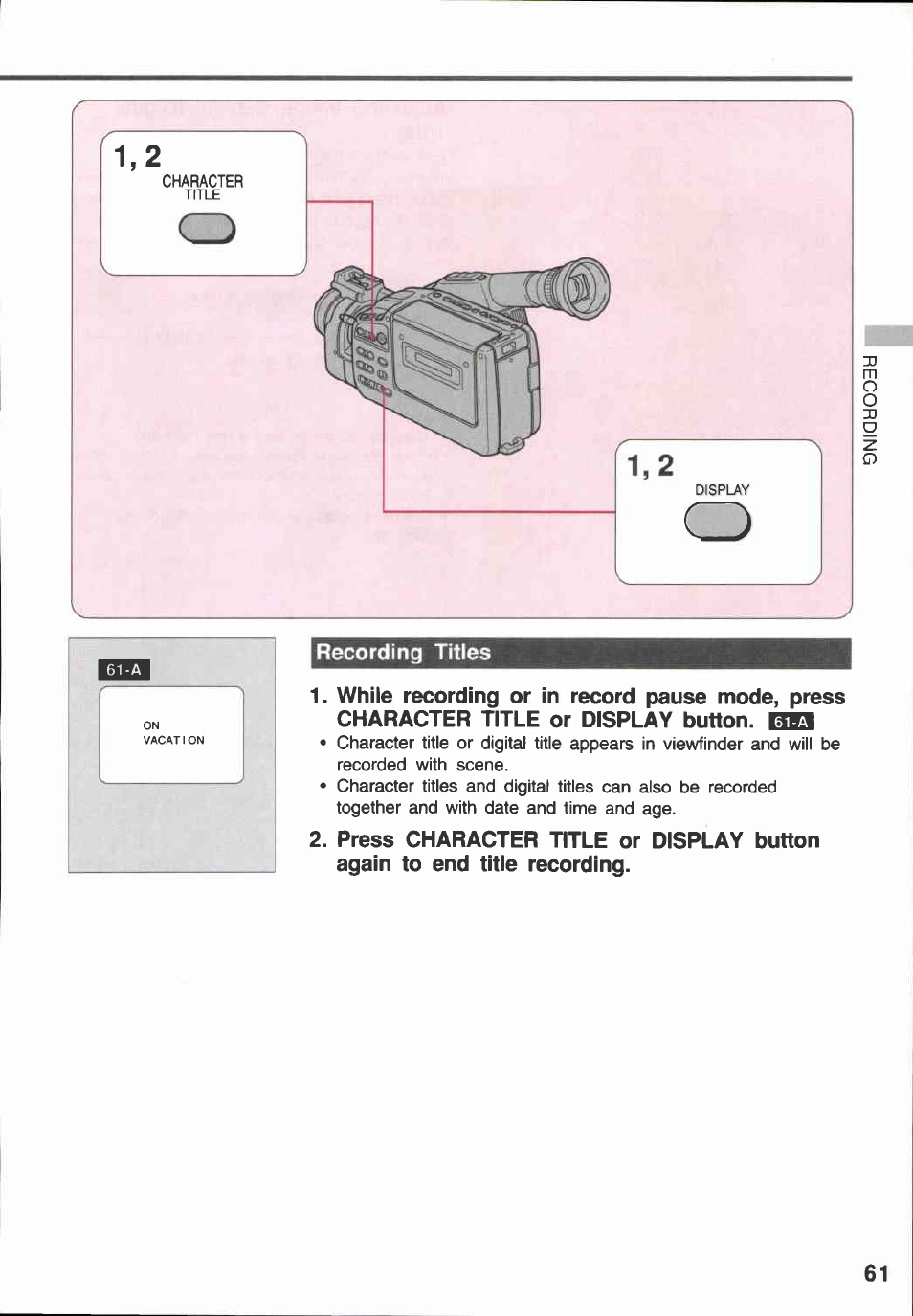 Recording titles | Canon E 600 User Manual | Page 61 / 96