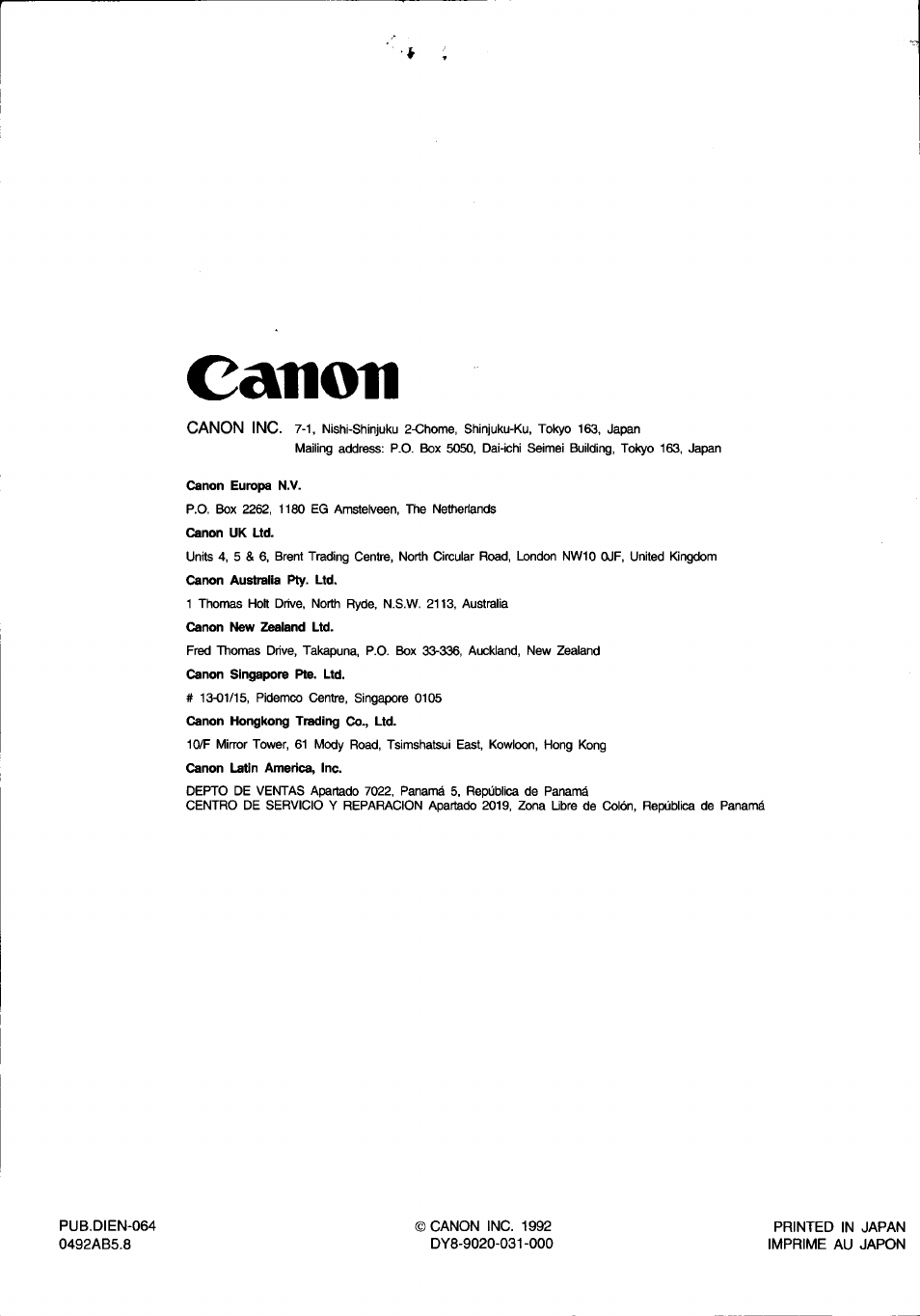 Canon | Canon E 600 User Manual | Page 96 / 96