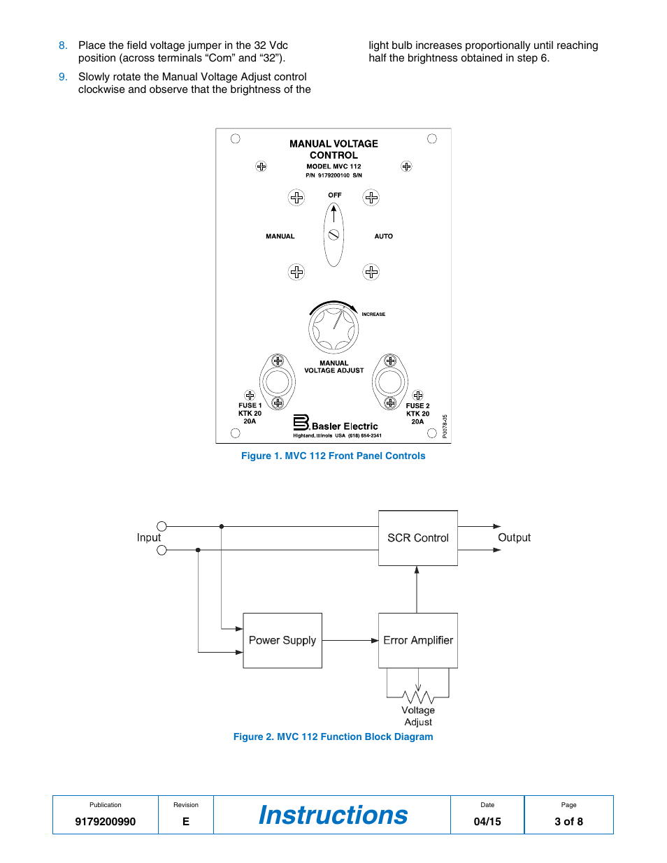 Instructions | Basler Electric MVC112 User Manual | Page 3 / 8