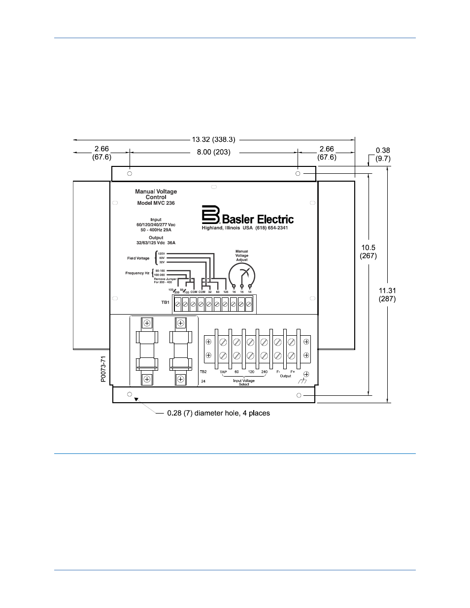 Mounting, Manual voltage adjust potentiometer, Spike suppression module | Basler Electric MVC236 User Manual | Page 11 / 24