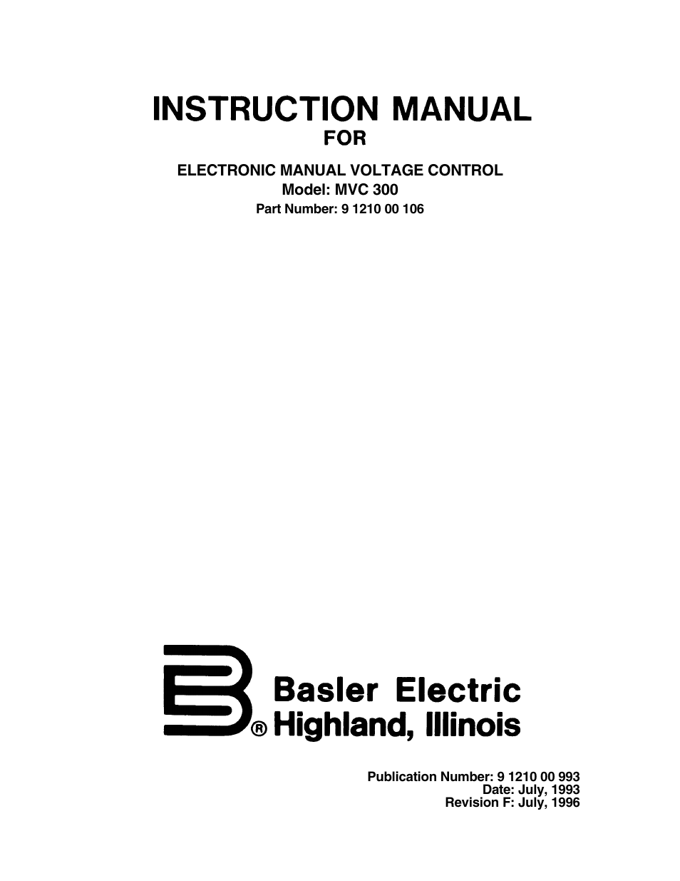 Basler Electric MVC300 User Manual | 16 pages