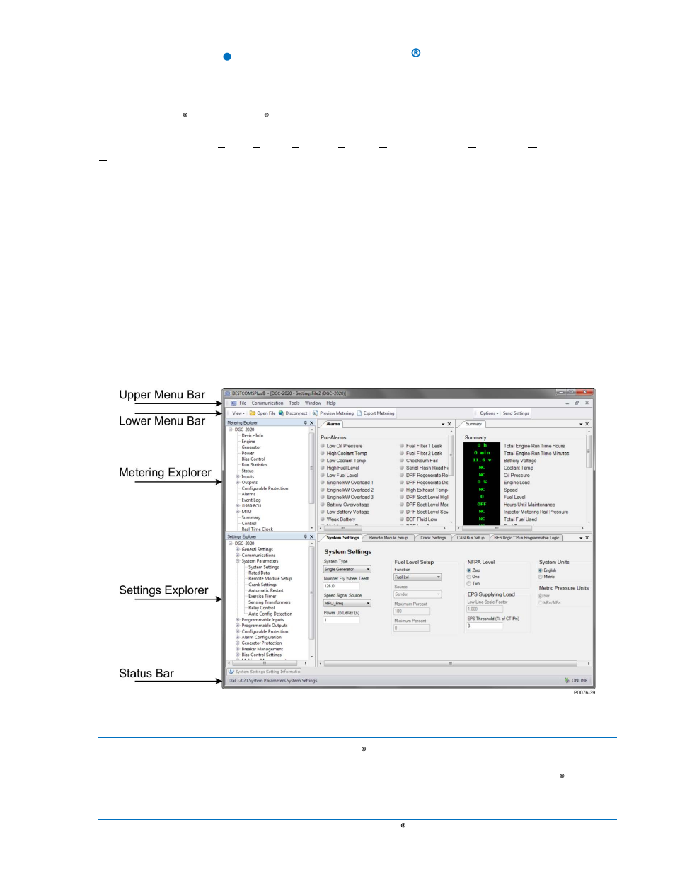 Introduction, Installation, Section 4 | Bestcoms plus ® software -1, Introduction -1, Installation -1, Figure 4-1. typical user interface components -1 | Basler Electric DGC-2020 User Manual | Page 111 / 620