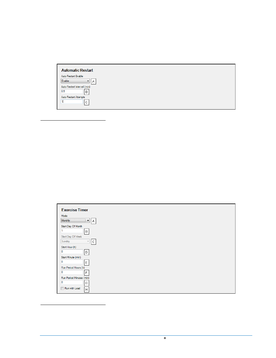 Automatic restart, Exercise timer, Automatic restart -37 | Exercise timer -37, Figure 4-29. automatic restart -37, Figure 4-30. exercise timer -37 | Basler Electric DGC-2020 User Manual | Page 147 / 620