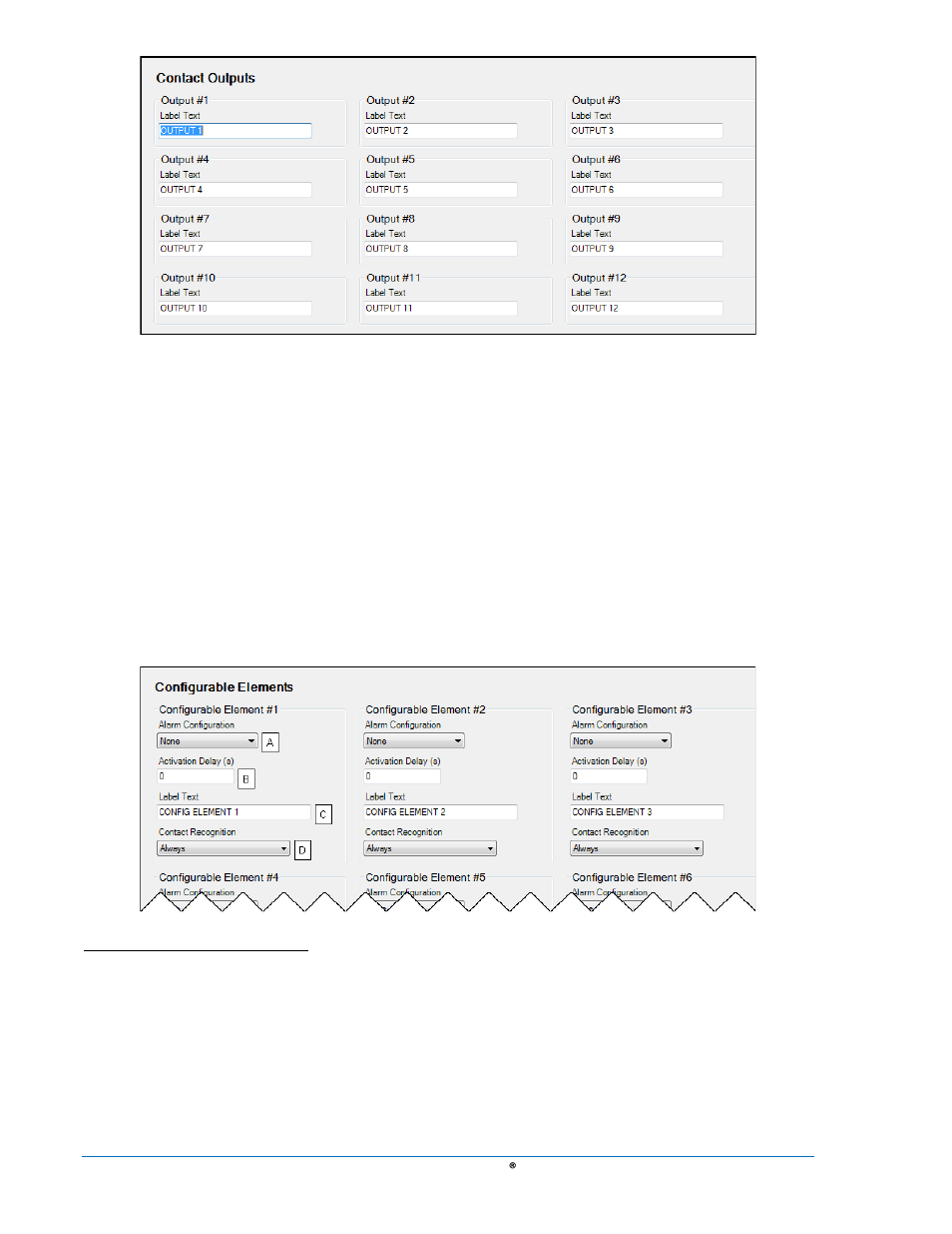 Configurable elements, Configurable elements -48, Figure 4-41. contact outputs -48 | Figure 4-42. configurable elements -48 | Basler Electric DGC-2020 User Manual | Page 158 / 620