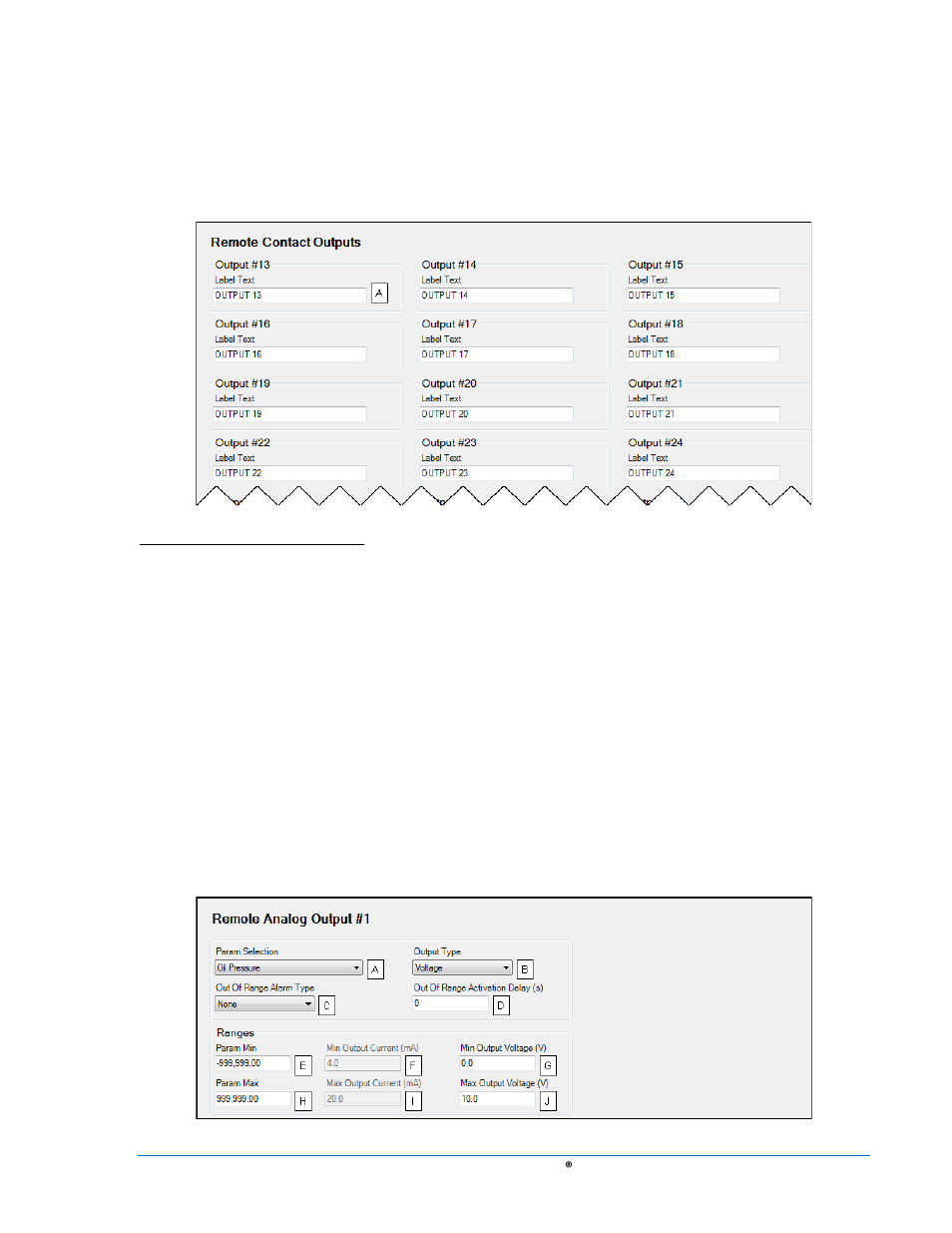 Remote contact outputs, Remote analog outputs, Remote contact outputs -49 | Remote analog outputs -49, Figure 4-43. remote contact outputs -49, Figure 4-44. remote analog output #1 -49 | Basler Electric DGC-2020 User Manual | Page 159 / 620