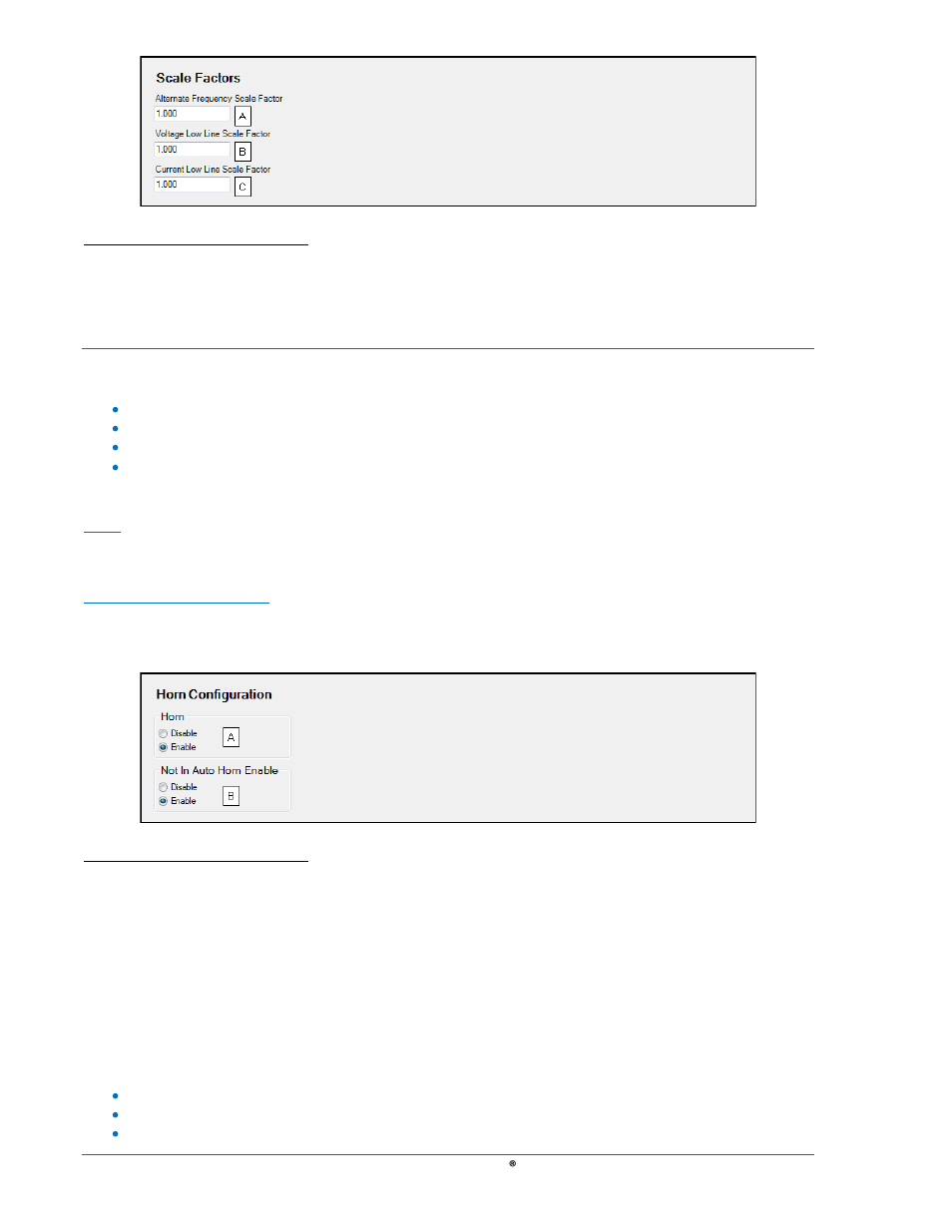 Alarm configuration, Horn configuration, Pre-alarms | Alarm configuration -52, Horn configuration -52, Pre-alarms -52, Figure 4-46. scale factors -52, Figure 4-47. horn configuration -52 | Basler Electric DGC-2020 User Manual | Page 162 / 620