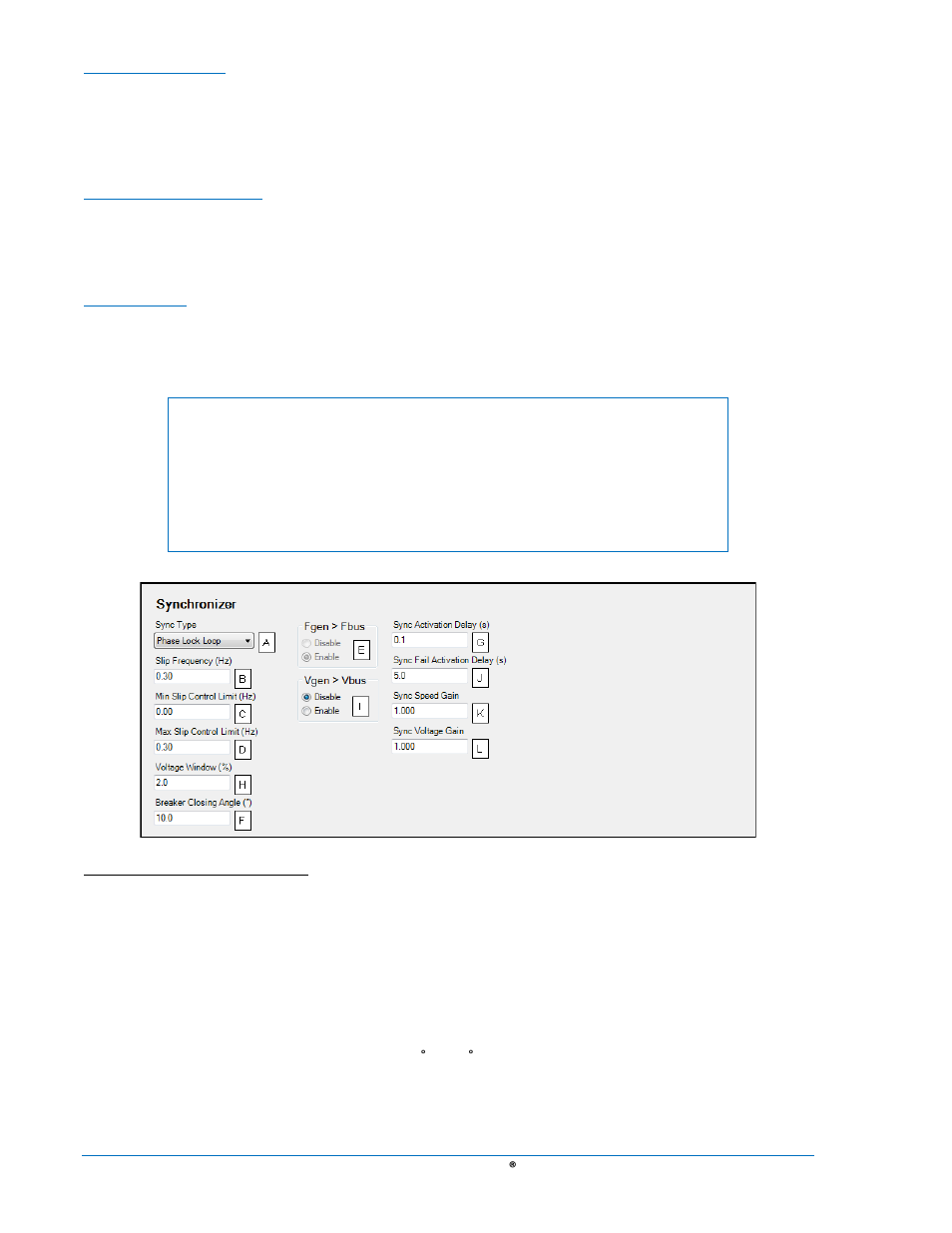 Figure 4-66. synchronizer -80, Voltage correction, Synchronization failure | Gain settings | Basler Electric DGC-2020 User Manual | Page 190 / 620