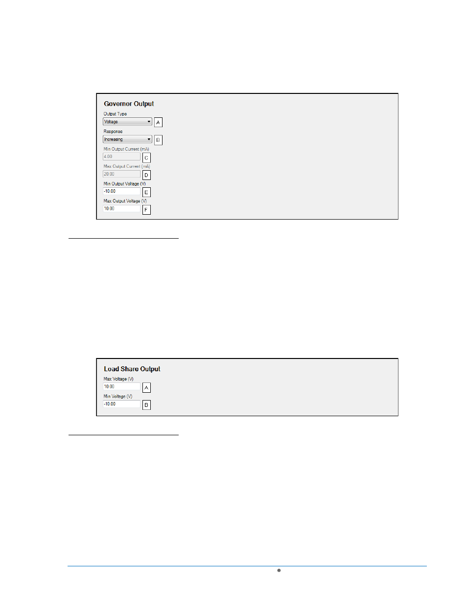 Governor output, Load share output, Demand start/stop | Governor output -87, Load share output -87, Demand start/stop -87, Figure 4-70. governor output -87, Figure 4-71. load share output -87 | Basler Electric DGC-2020 User Manual | Page 197 / 620