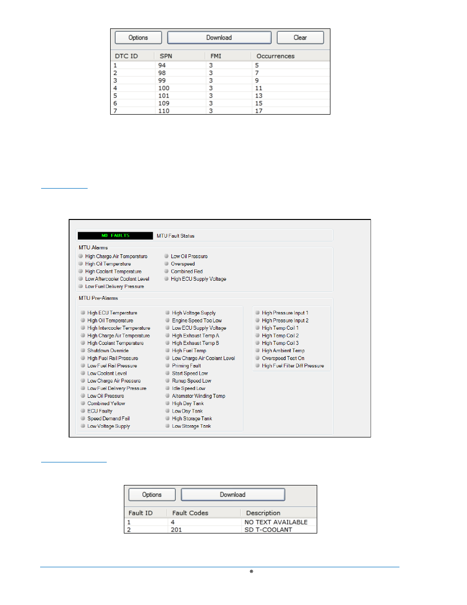 Mtu -110, Figure 4-107. metering, download dtc -110, Figure 4-108. metering, mtu alarms -110 | Figure 4-109. metering, mtu fault codes -110 | Basler Electric DGC-2020 User Manual | Page 220 / 620