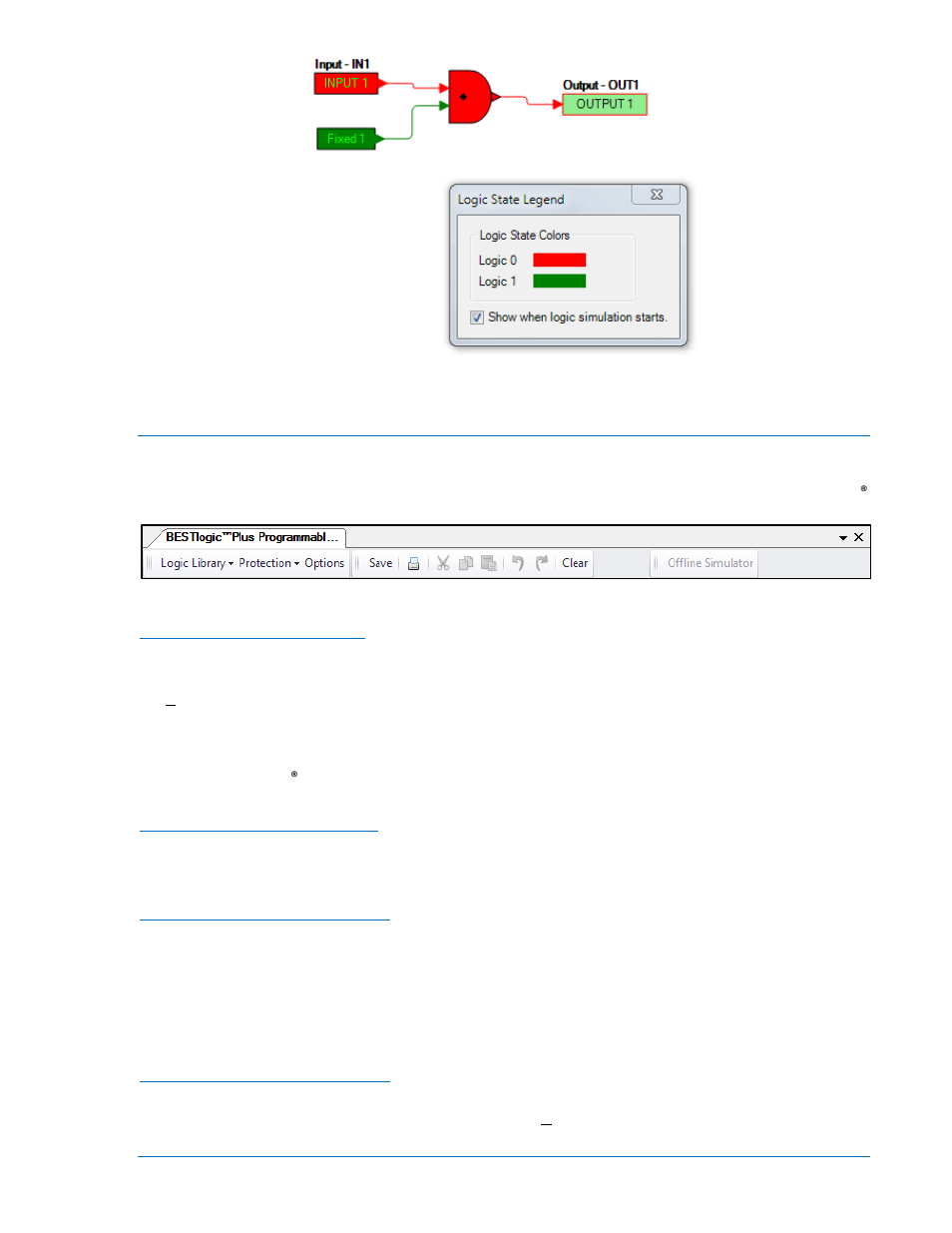 Bestlogic™plus file management, Bestlogic, Plus file management -33 | Saving a bestlogic, Plus file -33, Opening a bestlogic, Protecting a bestlogic, Uploading a bestlogic, Figure 5-3. offline logic simulator example -33, Plus file management | Basler Electric DGC-2020 User Manual | Page 261 / 620