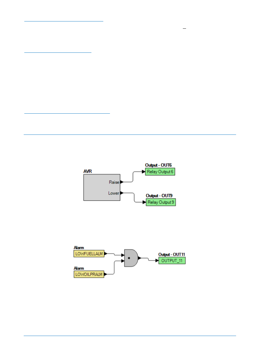 Bestlogic™plus examples, Example 1 - avr logic block connections, Example 2 - and gate connections | Example 3 - multiple logic connections, Downloading a bestlogic, Plus file -34, Printing a bestlogic, Clearing the on-screen logic diagram -34, Bestlogic, Plus examples -34 | Basler Electric DGC-2020 User Manual | Page 262 / 620