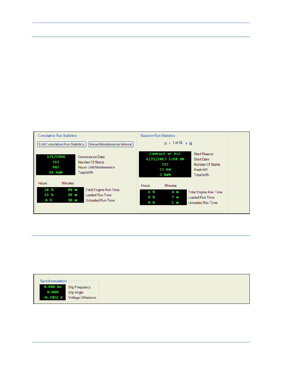 Run statistics, Synchronization | Basler Electric DGC-2020HD User Manual | Page 171 / 404