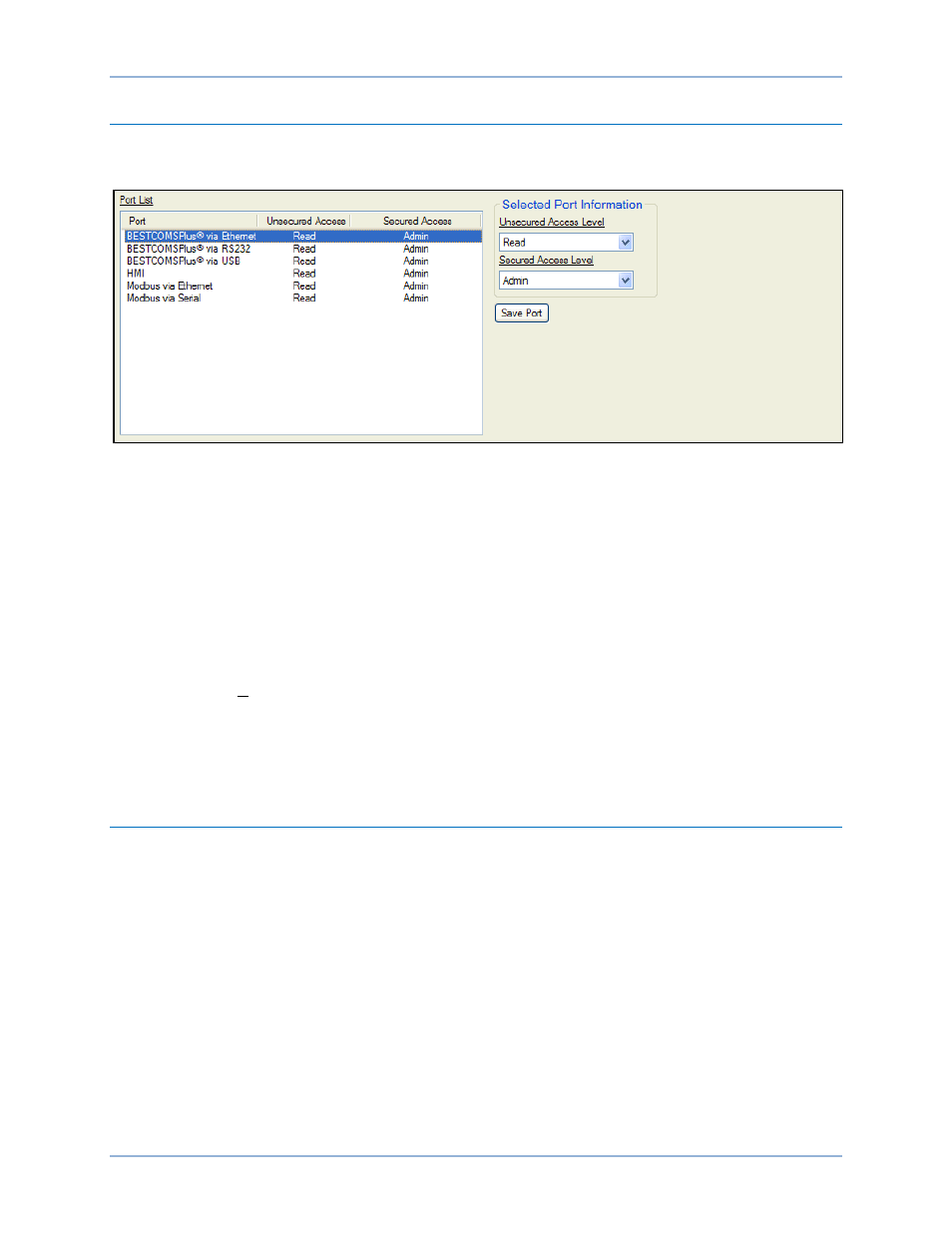 Port access setup, Access control | Basler Electric DGC-2020HD User Manual | Page 293 / 404